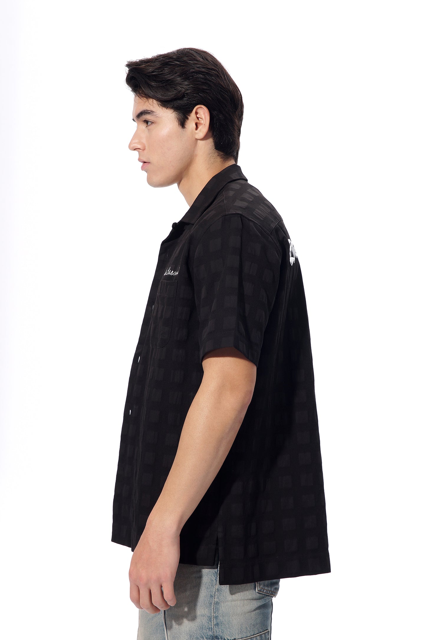 Black Checker Puff Print Logo Shirt