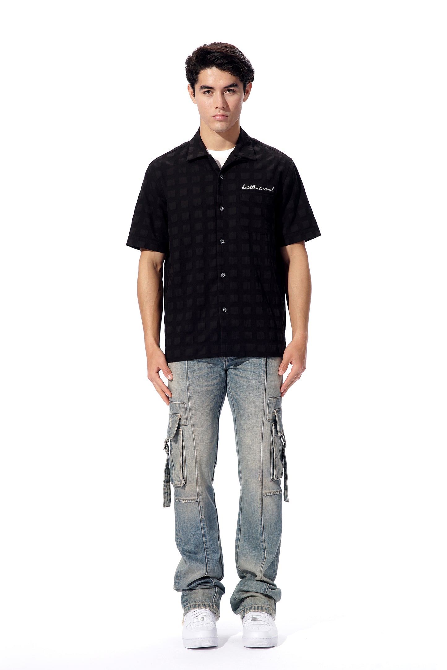 Black Checker Puff Print Logo Shirt