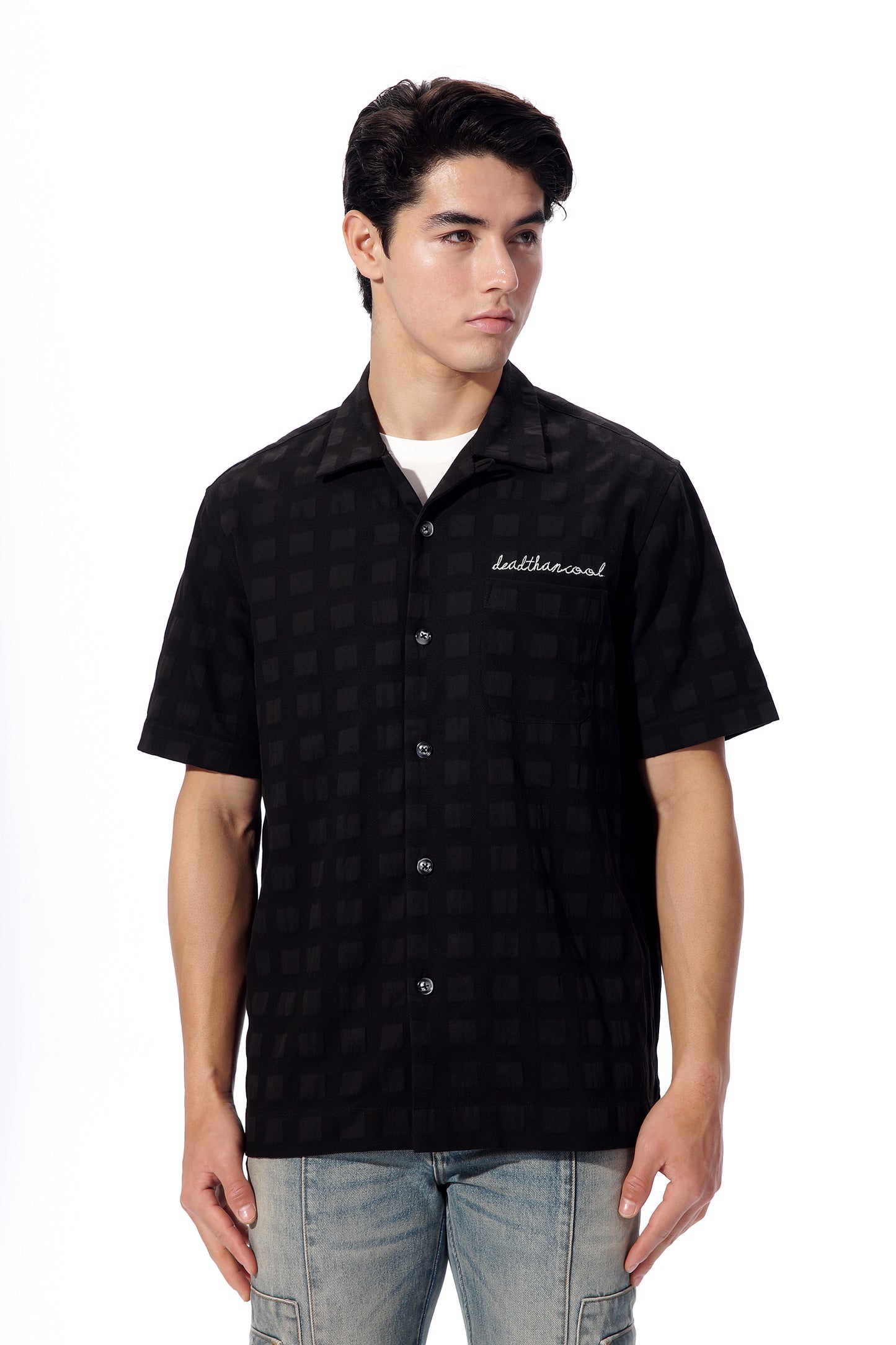Black Checker Puff Print Logo Shirt