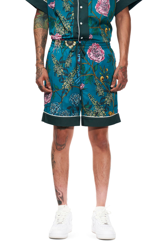 Green Floral Satin Short