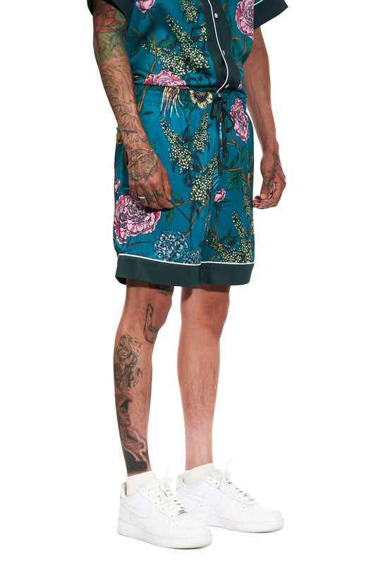 Green Floral Satin Short