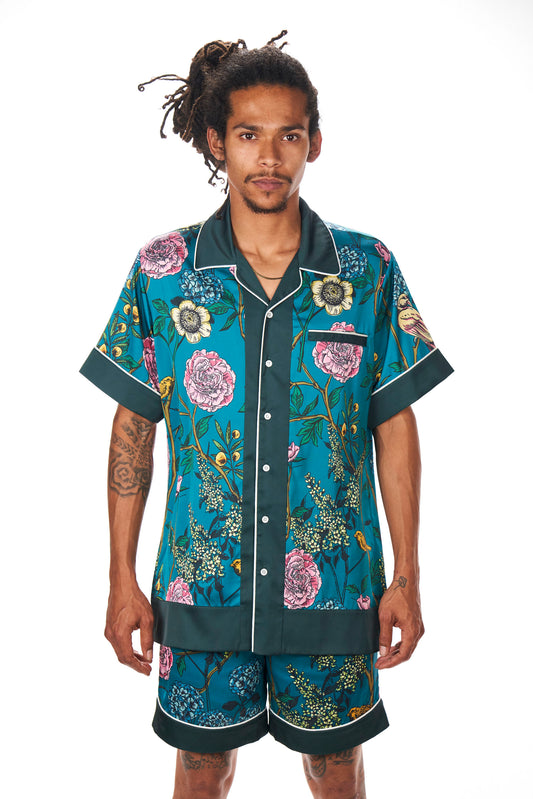 Green Floral Satin Shirt