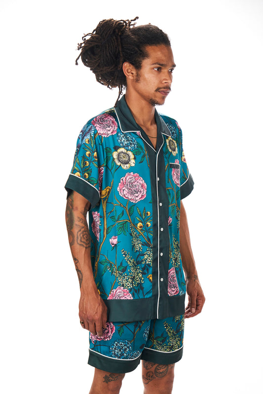 Green Floral Satin Shirt