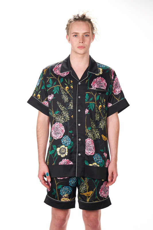 Black Floral Satin Shirt