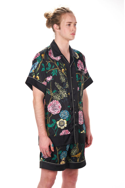 Black Floral Satin Shirt