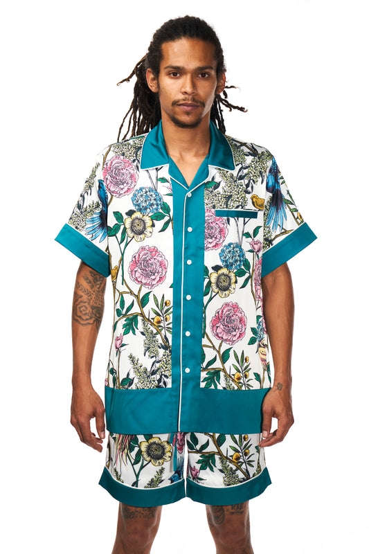 White Floral Satin Shirt