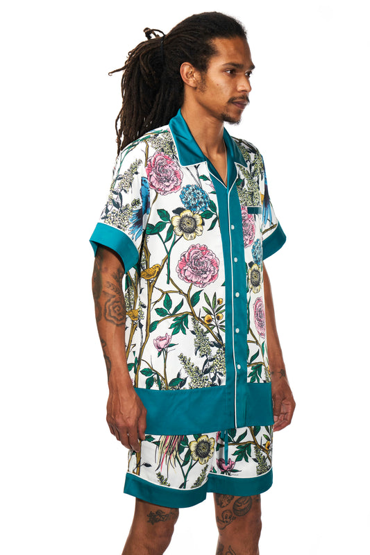 White Floral Satin Shirt