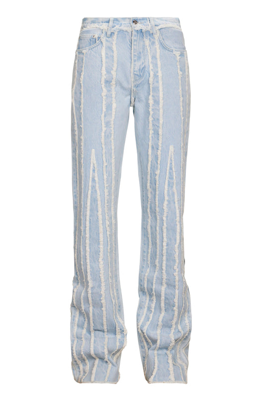 Distressed Stripe Stack Jeans