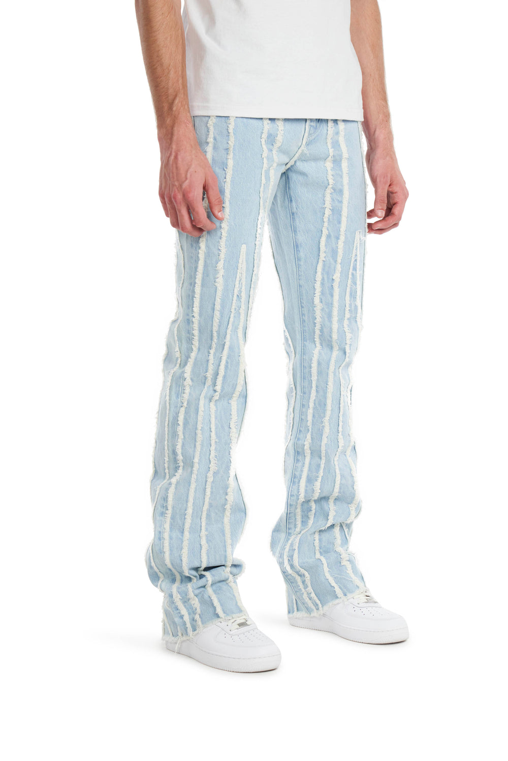 Distressed Stripe Stack Jeans