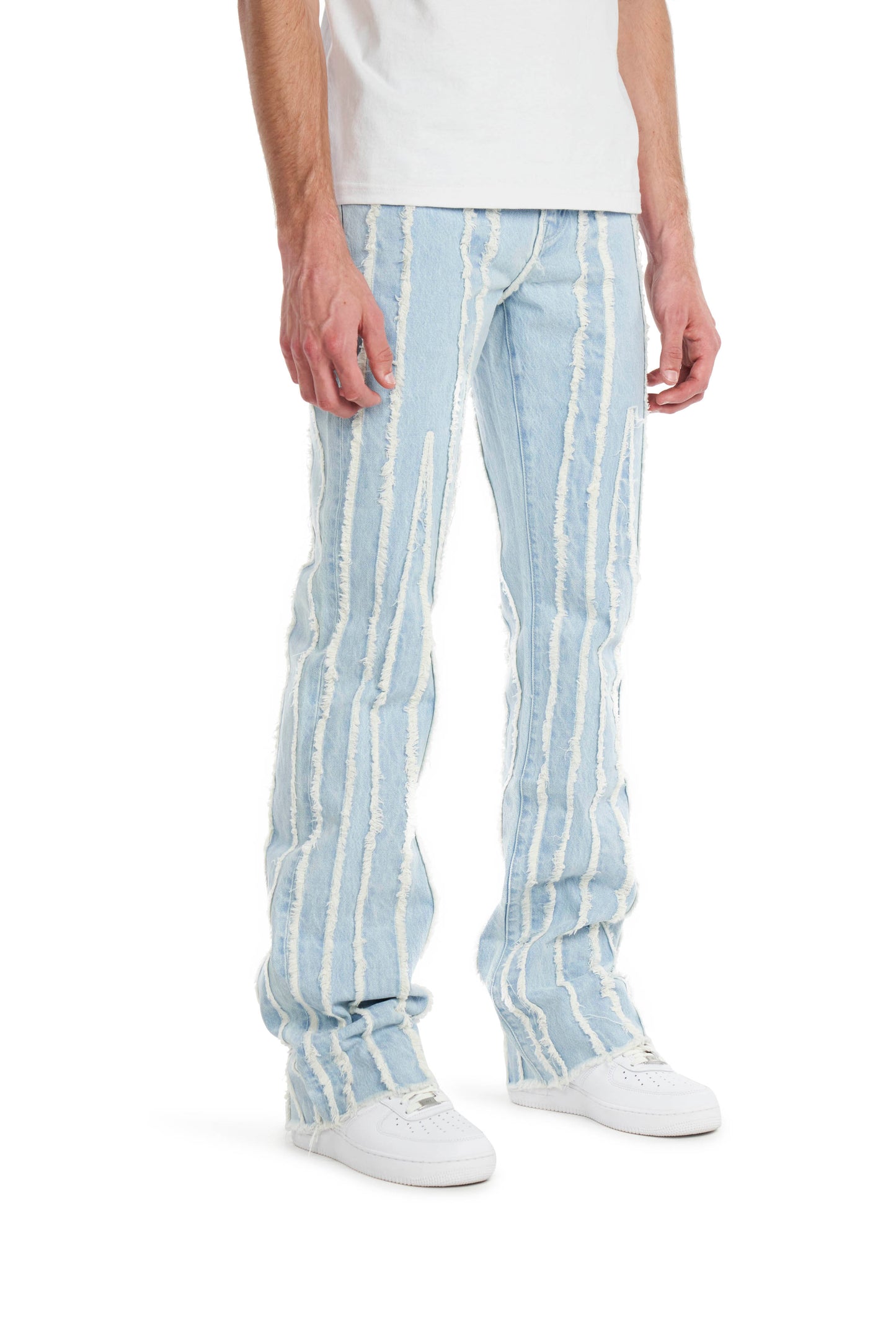 Distressed Stripe Stack Jeans