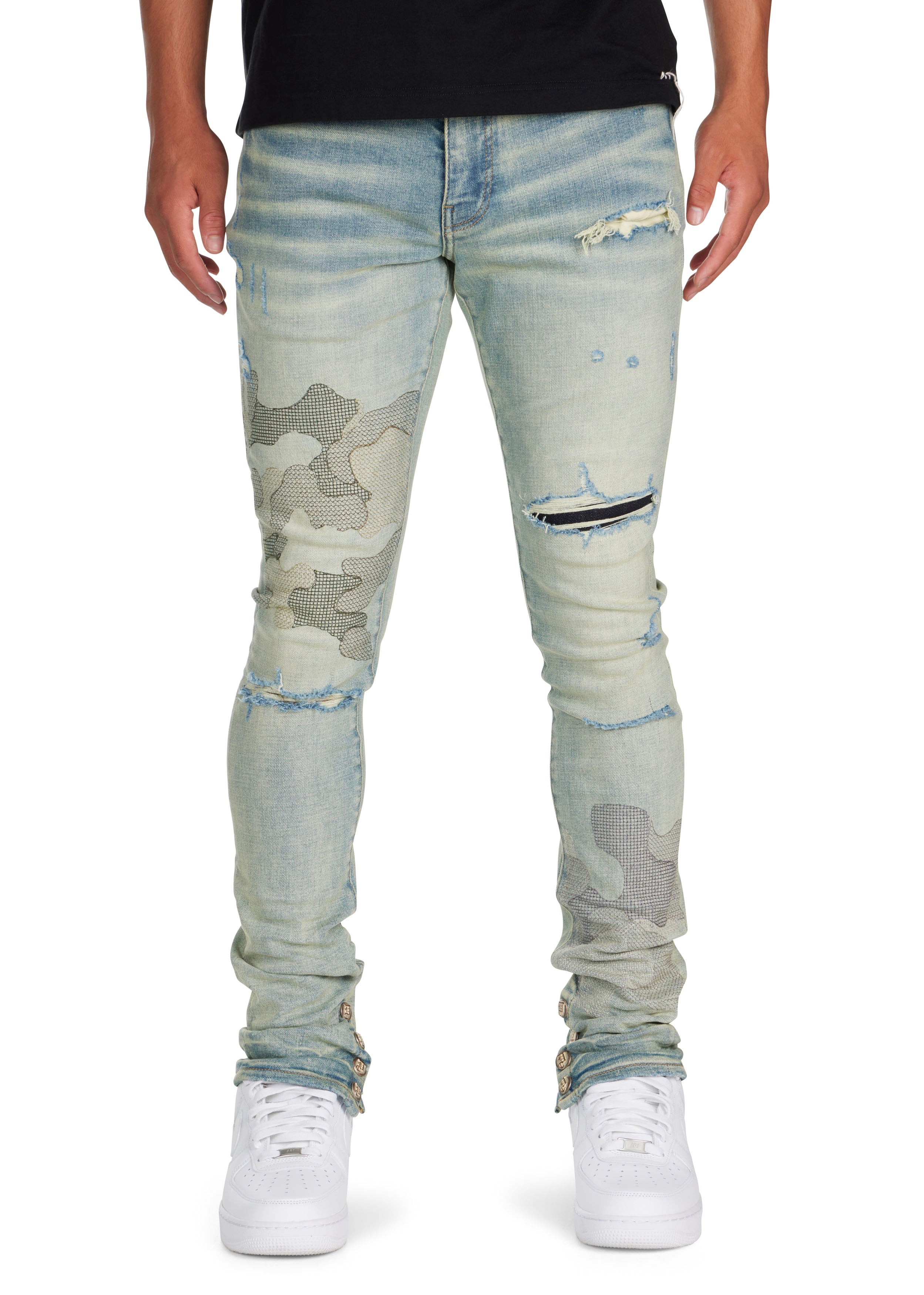 One of a Kind Custom Joe's Jeans Camo Patched discount Embroidered 7 Darned Skinny jeans