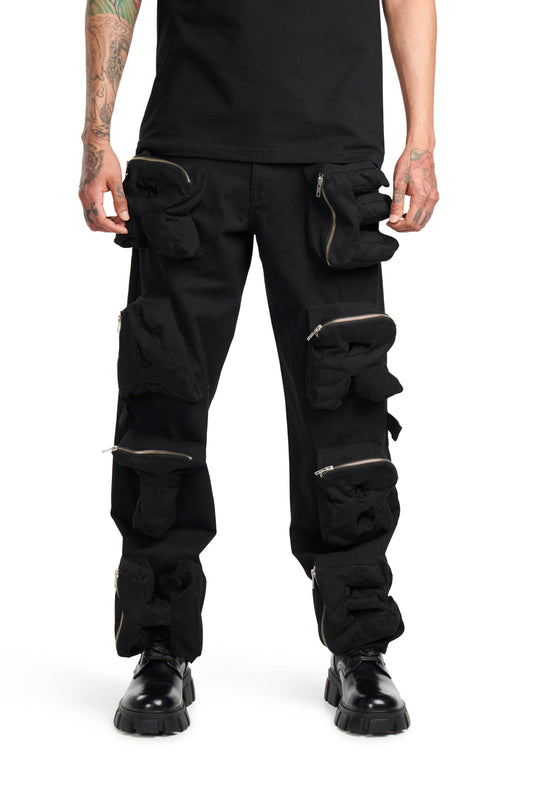 Black 3D Pocket Cargo Pants