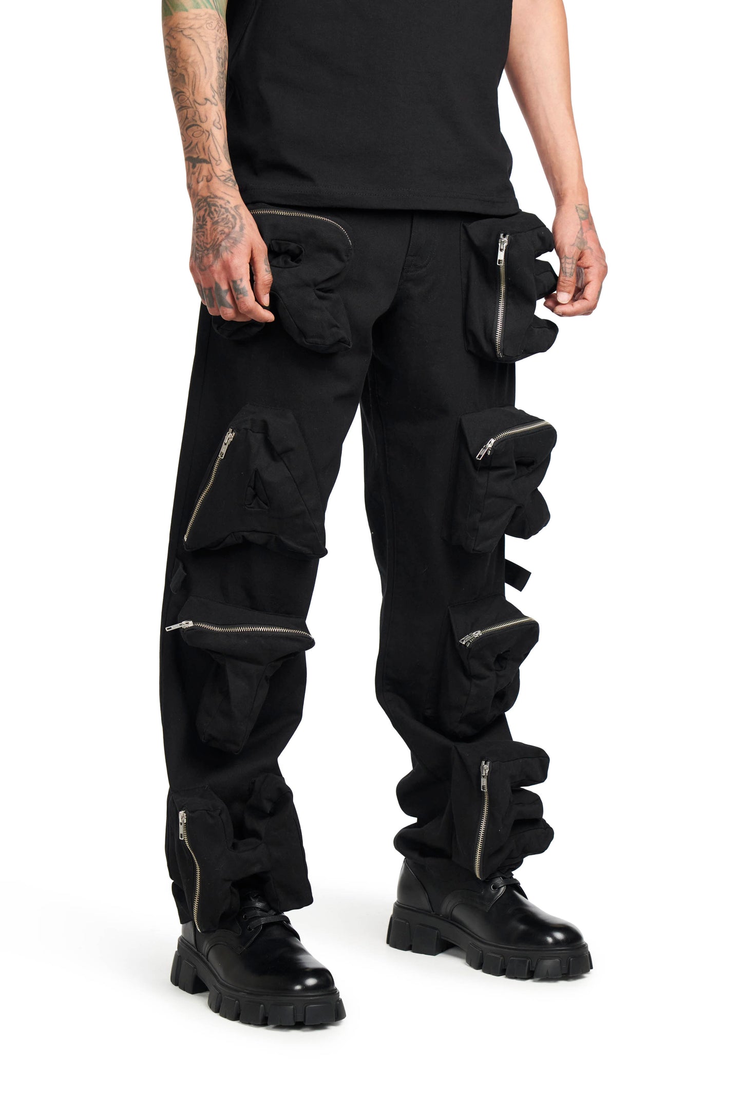 Black 3D Pocket Cargo Pants