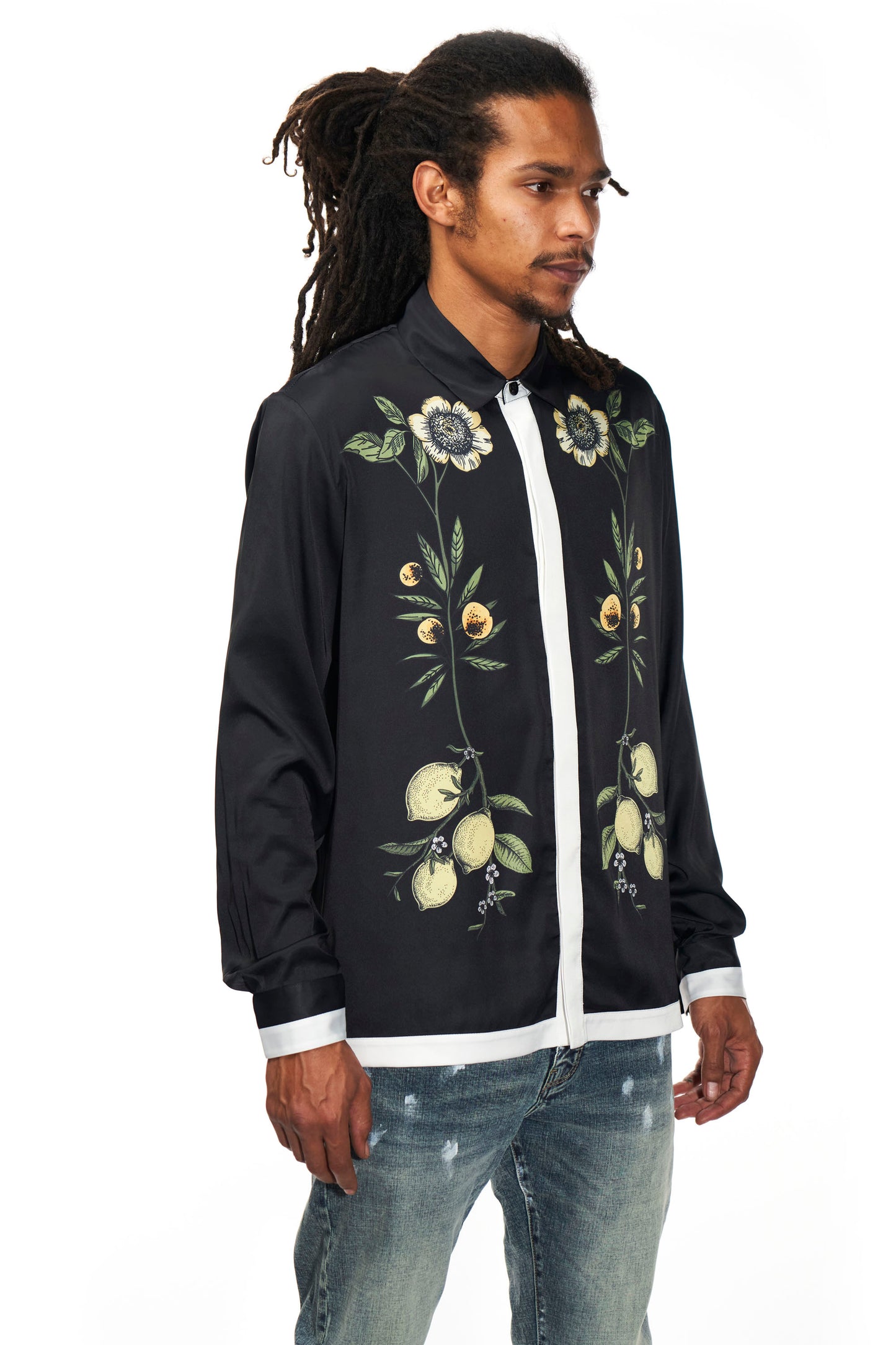 Botanical Black Satin Shirt